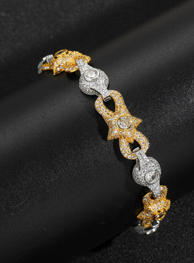 嘻哈个性五角星金银拼色古巴手链