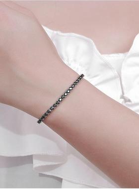 黑色锆石纯银不掉色网球手链