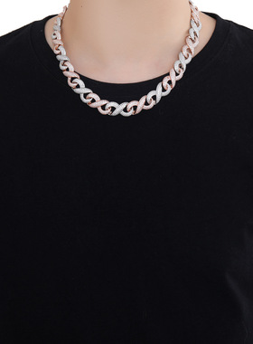 8字设计循环玫瑰金拼色古巴链