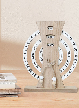 跨境简约木质创意日历万年历摆件家居客厅办公桌面创意台历小道具