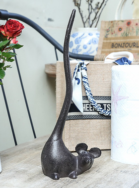 欧式铸铁复古老鼠立式纸巾架摆件收纳纸巾座厨房吸油纸卷纸架置物