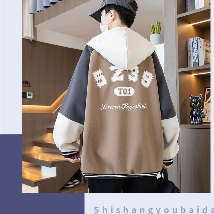 2025棒球服男款开衫卫衣学生运动春秋季连帽青少潮流印花夹克外套 - 图2