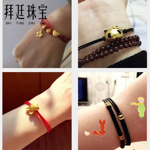 Золотой черный браслет с одной бусиной, браслет из красной нити подходит для мужчин и женщин, подвеска, ремешок