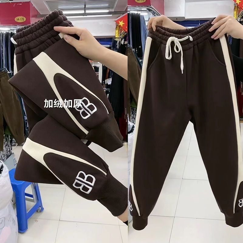 2024秋冬新款加绒加厚韩版绣花哈伦裤子女百搭休闲运动裤束脚裤女,淘宝优惠券,粉丝福利购,淘宝优惠卷