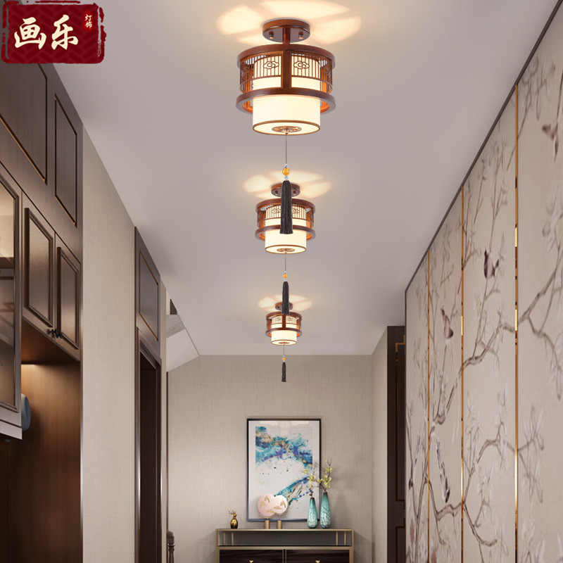 新中式吊灯实木餐厅卧室灯具圆形茶室包间玄关走廊过道阳台吸顶灯_虎窝淘