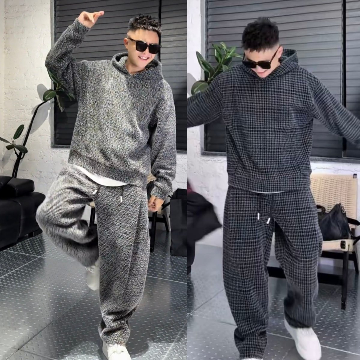 秋冬季七彩纱线毛织时尚休闲套装男士加厚保暖连帽卫衣长裤两件套,淘宝优惠券,粉丝福利购,淘宝优惠卷