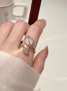 韩国新款锆石扭曲花苞开口戒指时尚精致气质食指戒高级感轻奢手饰