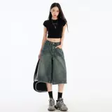 Ретро джинсовая юбка, шорты, летние штаны, подходит для подростков, оверсайз, свободный прямой крой