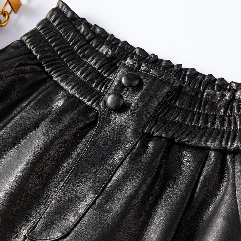 2025秋冬新款海宁真皮皮裤女高腰松紧绵羊皮阔腿短裤气质外穿靴裤,淘宝优惠券,粉丝福利购,淘宝优惠卷