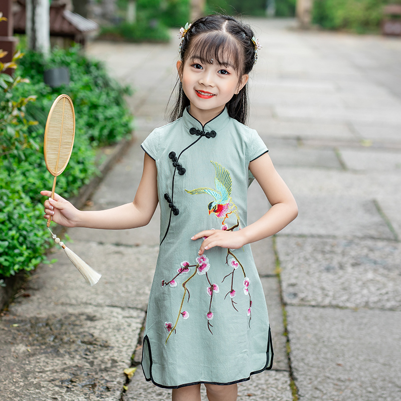女童旗袍夏季中国风薄款2024年新款女宝宝连衣裙洋气汉服儿童唐装 - 图0