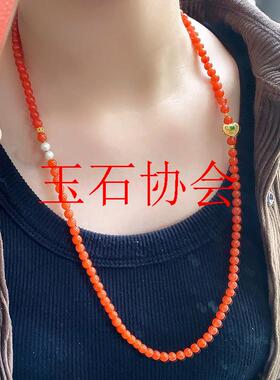 精品保山南红玛瑙满色樱桃红小米珠项链新年礼物新中式国风毛衣链