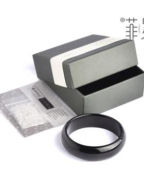 收藏级高端乌金黑曜石手镯女黑耀石原石正装圆条加宽加厚女款玉镯