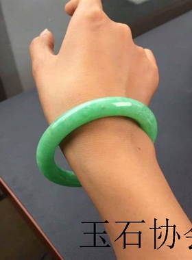 缅甸豆种翡翠手镯圆条玉手镯满绿冰糯种阳绿玉镯子高冰公主镯保真