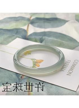 高端远山黛晴水绿高冰透玛瑙色细圆条手镯古风油青色玉髓镯子女款
