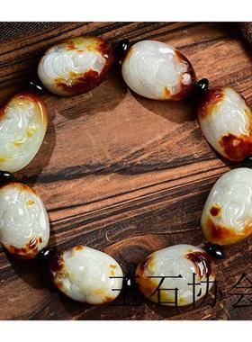 籽料手串白玉财神手链苏工精雕佛