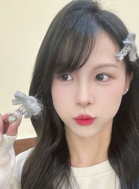 灰色蝴蝶结闪钻一字夹时尚碎发侧边夹秋冬新款少女刘海夹发卡头饰