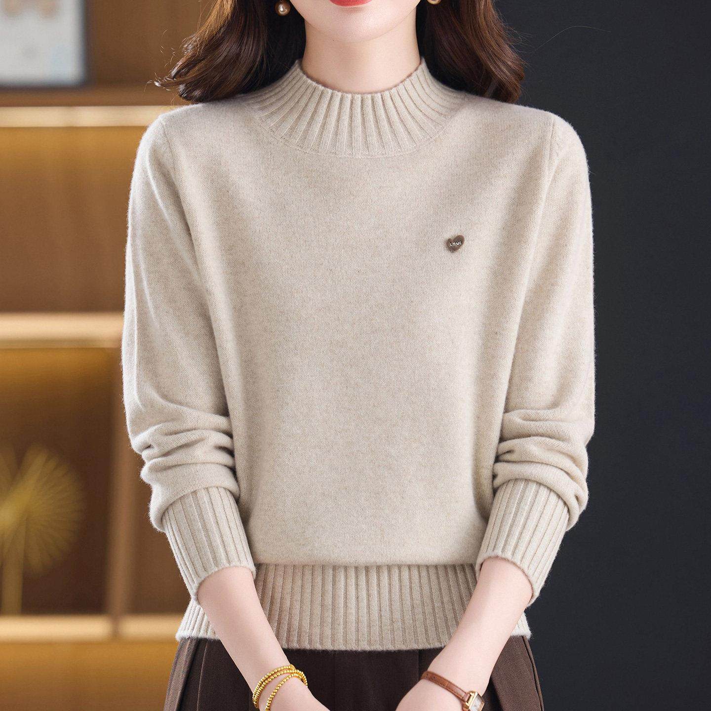 加厚保暖羊毛衫女100纯羊毛内搭打底衫高级感软糯妈妈款毛衣秋冬,淘宝优惠券,粉丝福利购,淘宝优惠卷