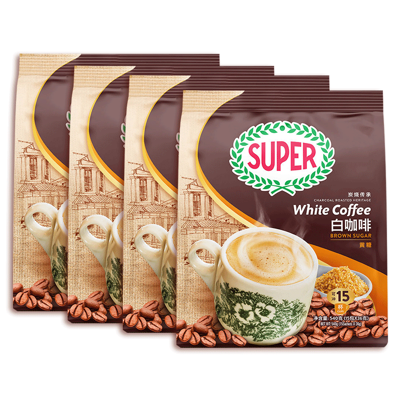 马来西亚进口super超级炭烧黄糖白咖啡三合一速溶咖啡粉495克x3袋 - 图3