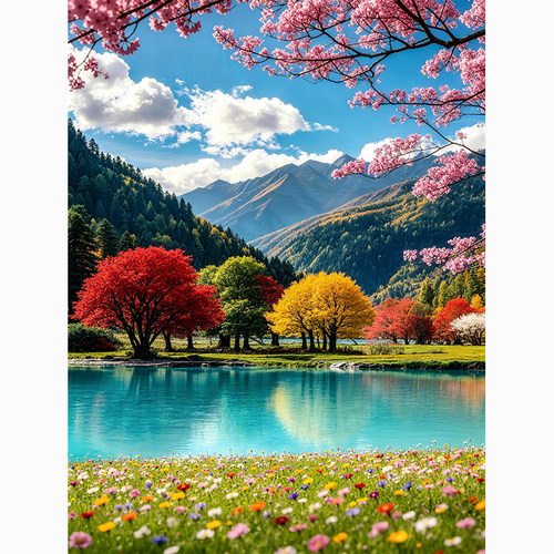 新中式山水风景装饰画玄关无框画现代简约客厅画自粘贴画 - 图0