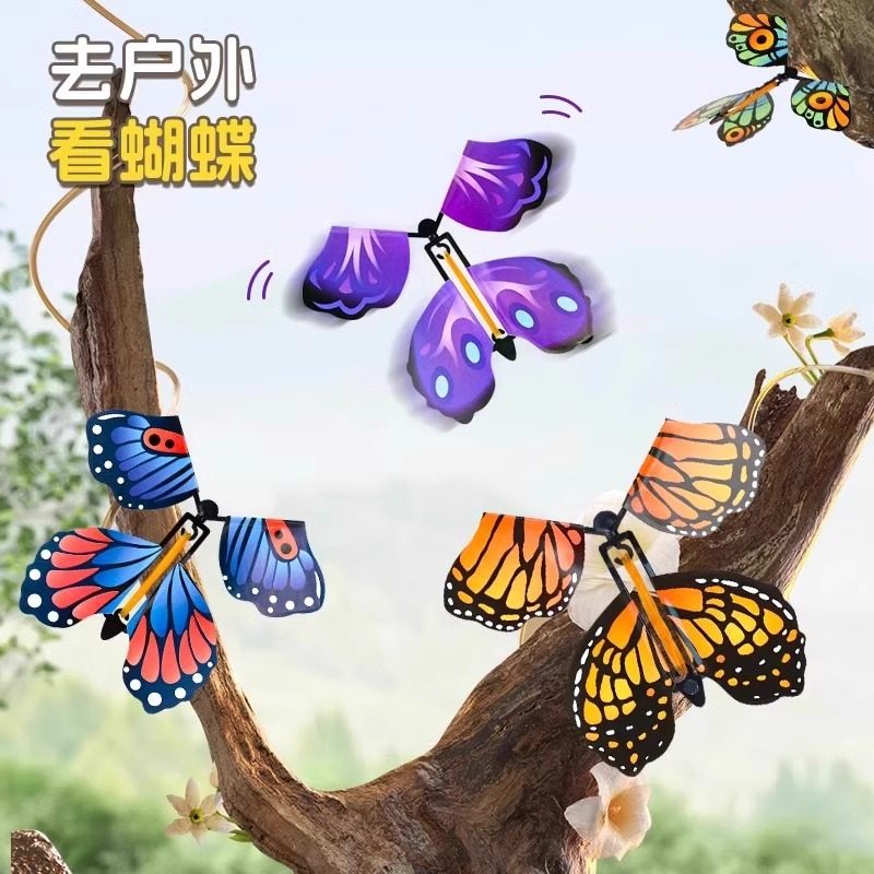 新款儿童户外玩具会飞的蝴蝶喷花礼盒飞去来器儿童竹蜻蜓露营玩具,淘宝优惠券,粉丝福利购,淘宝优惠卷