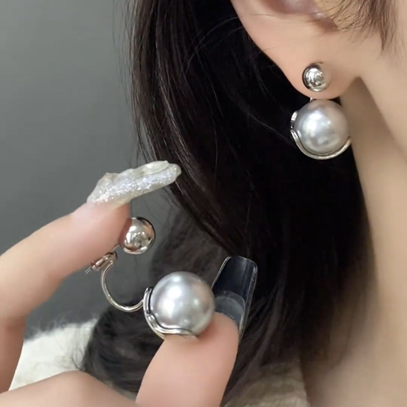 韩国轻奢灰色珍珠耳钉银针一款两戴耳环2024新款潮小众设计感耳饰 - 图1