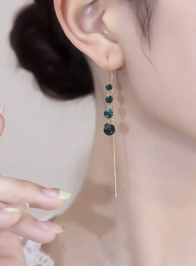 慧莹日韩铜女水钻绿色水晶耳线