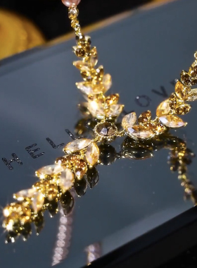 高级感锆石麦穗流苏项链