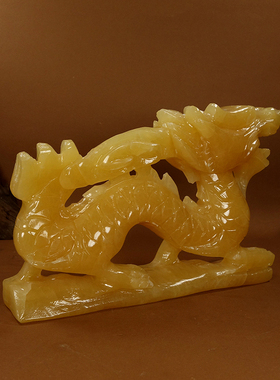 天然米黄玉龙摆件玉石