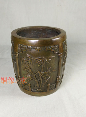 笔筒纯铜仿古风桌面文房四宝摆件
