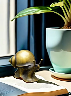 纯黄铜蜗牛镇纸摆件书房桌面装饰