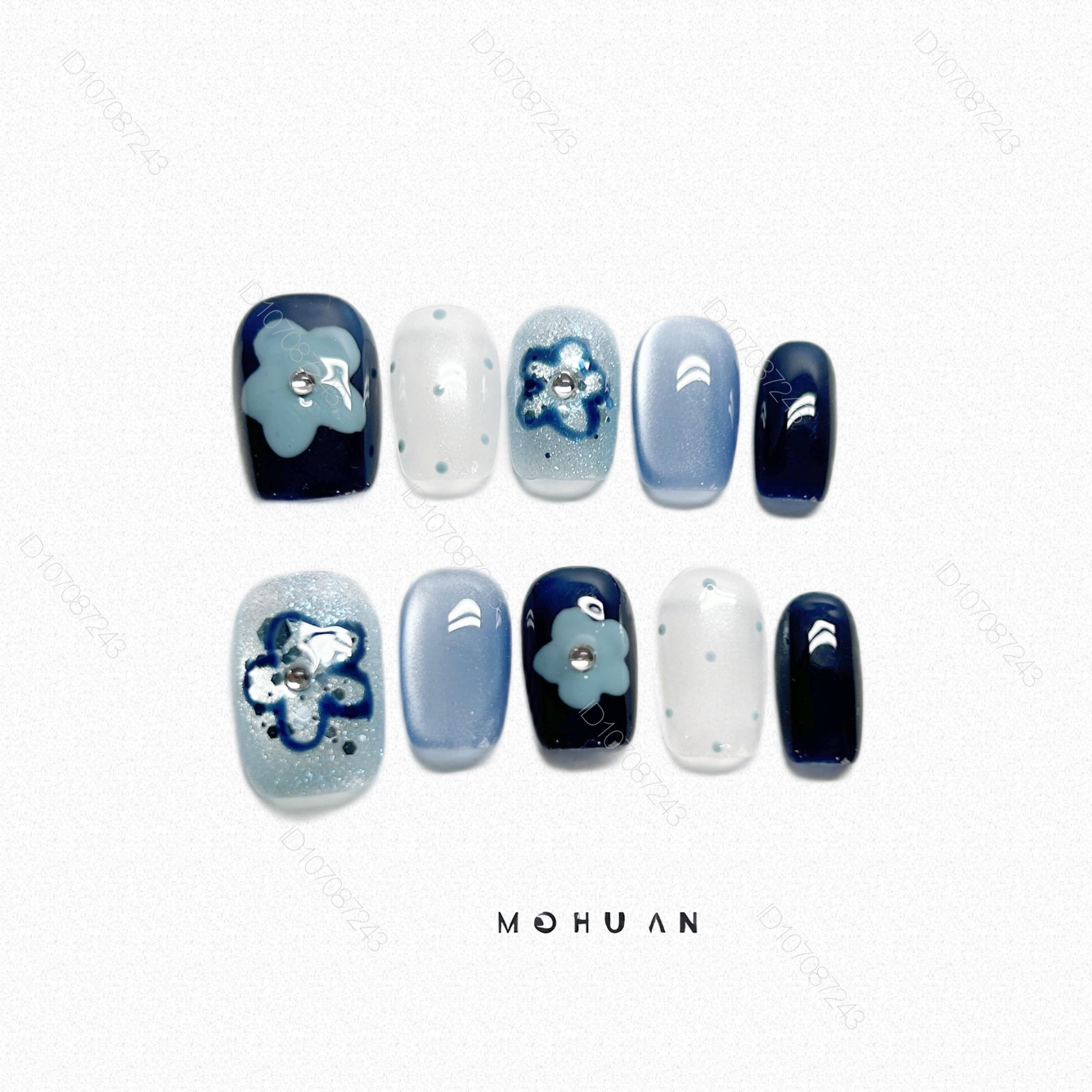 手工穿戴甲2025新款秋冬美甲贴片手绘蓝色花朵个性仙气显白小众,淘宝优惠券,粉丝福利购,淘宝优惠卷