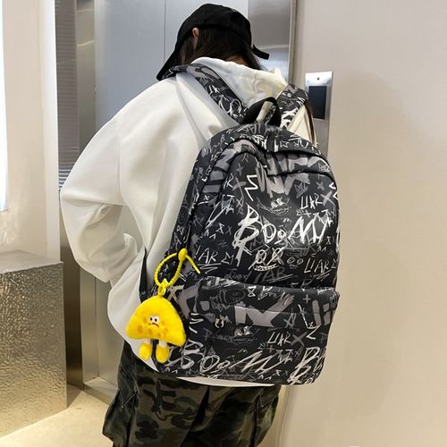 新款中小学生书包男生潮酷个性涂鸦大学生ins尼龙双肩背包女休闲 - 图2
