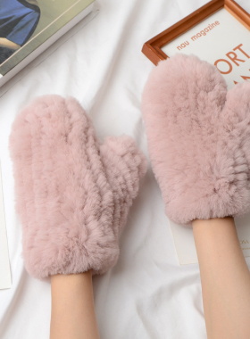 加绒加厚手套懒兔毛全指女