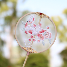 Декоративный веер 古风半透明长柄刺绣团扇迷你掌扇儿童表演舞蹈扇子中国风汉服女童 Bay clothing