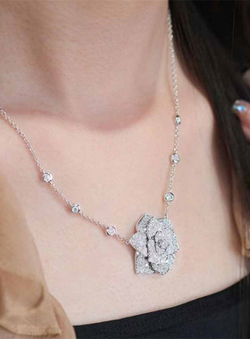 玫瑰花瓣项链女明星同款法式流苏满钻吊坠气质锁骨链高级感小众款