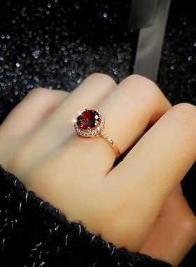 欧美时尚个性彩宝红宝石戒指简约奢华款开口可调节tiktok直播热卖