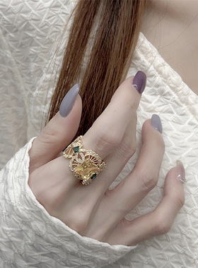 欧美高级感轻奢时尚戒指女小众设计复古高订指环开口气质百搭