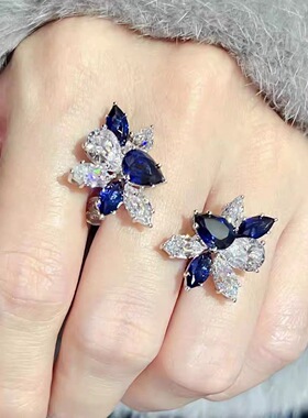 彩宝小众简约蓝宝石套装耳钉项链女轻奢高级感冷淡风百搭气质饰品