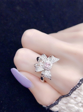 芭比粉红钻戒指女开口可调节小众设计小清新简约甜酷美女生手饰款