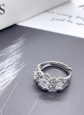 高碳钻蕾丝满钻小众编织戒指女高级轻奢复古宫廷指环网红甜美礼物