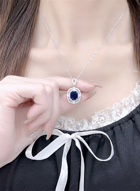 天然蓝宝石坦桑石项链女轻奢吊坠新款高级感设计百搭锁骨链