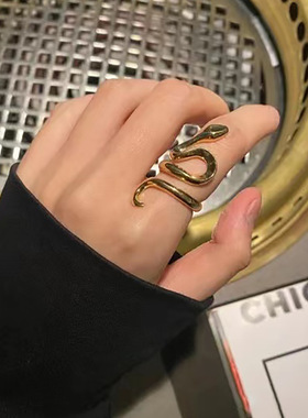 ins潮欧美蛇形缠绕设计感戒指小众个性时髦百搭开口戒食指戒指环