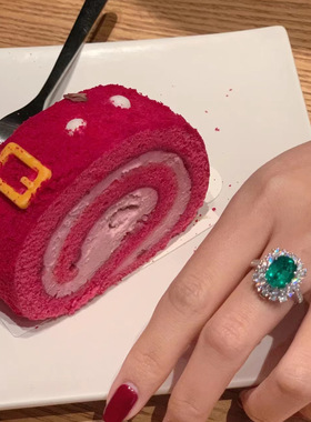 珠宝高级感绿祖母戒指女开口法式复古彩宝气质百搭食指戒网红直播