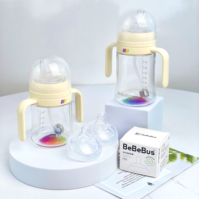 BeBeBus彩虹学饮杯儿童3个月以上鸭嘴杯喝水喝奶两用婴儿吸管奶瓶 - 图0