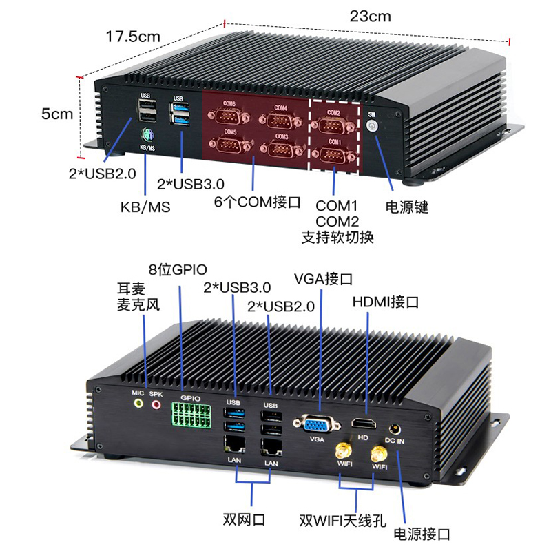 占美8代无风扇工控机嵌入式多网口6串口工业迷你小主机电脑GK5000 - 图1