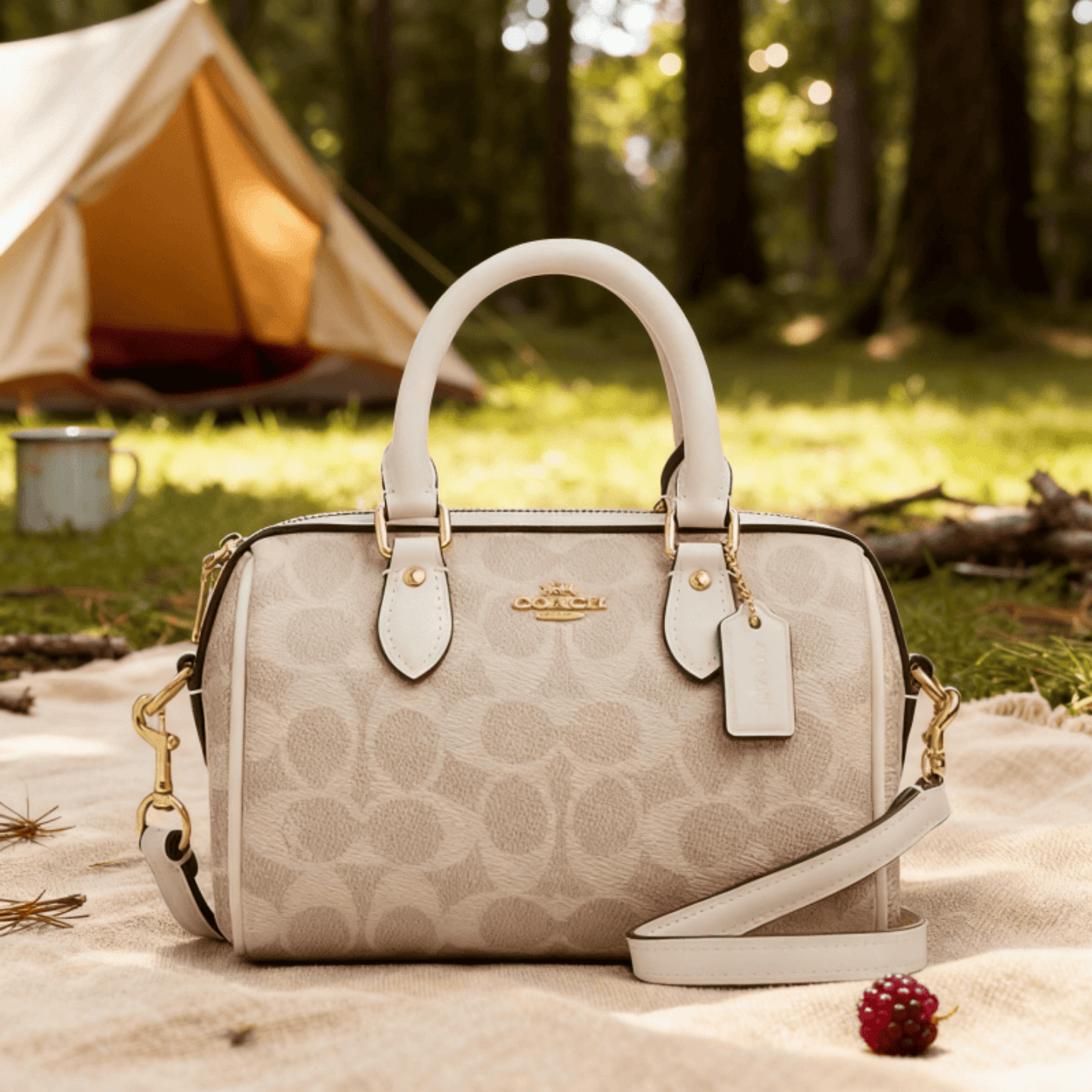 蔻驰COACH女包Rowan18 波士顿经典老花单肩斜挎包pvc手提包枕头包,淘宝优惠券,粉丝福利购,淘宝优惠卷