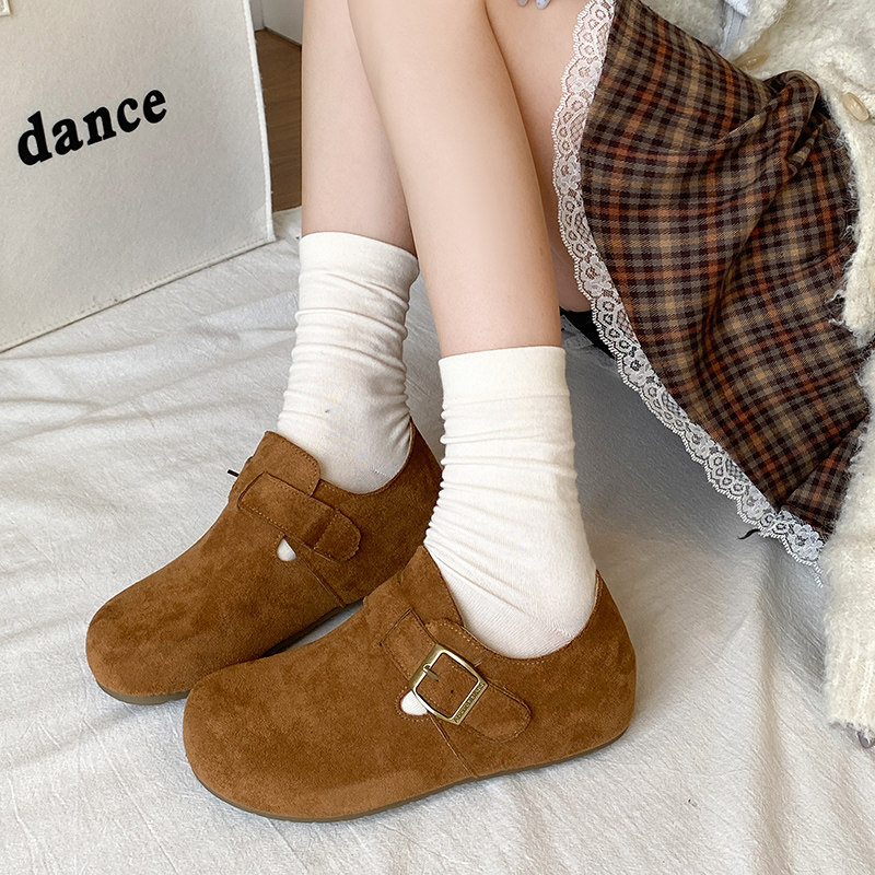 娇彤全真皮版2025春秋新款勃肯鞋女全包平底魔术贴博肯单鞋晚晚鞋,淘宝优惠券,粉丝福利购,淘宝优惠卷