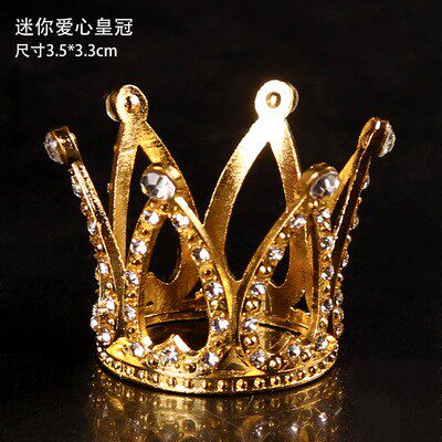 迷你合金小皇冠蛋糕装饰摆件钻石王冠小爱心公主生日烘焙配件包邮 - 图0