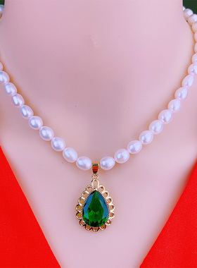 正品和田玉米珠金镶玉珍珠项链