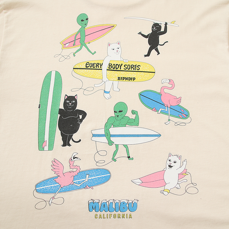 美国潮牌RIPNDIP 中指猫短袖T恤 EVERYBODY SURFS冲浪 男女情侣款 - 图0